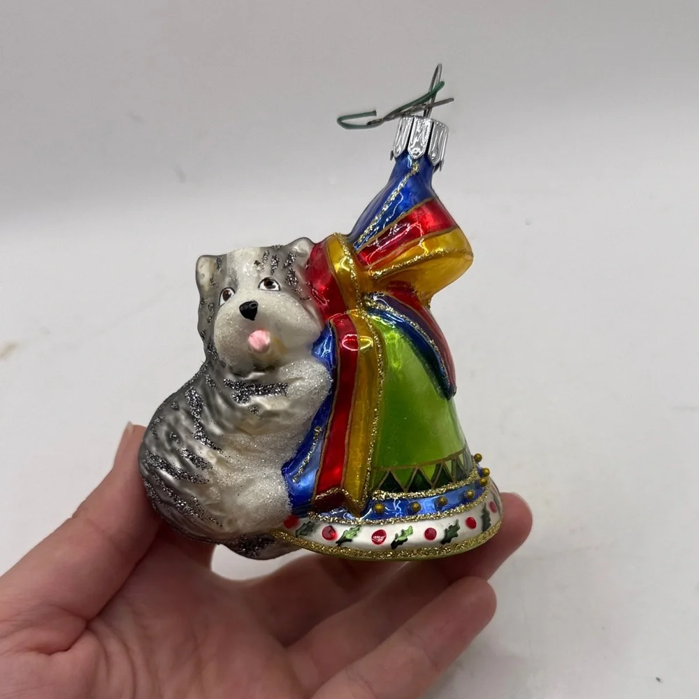 Vtg Neiman Marcus 2005 Exclusive Christmas Glass Ornament Dog Bell Collectible